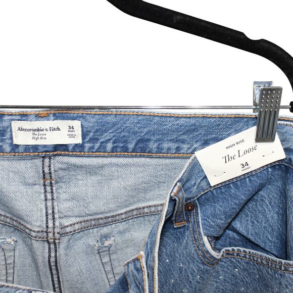 Abercrombie & Fitch High Rise The Loose Jean Rhinestone Jeans Size 34 Short NWT - Picture 13 of 13